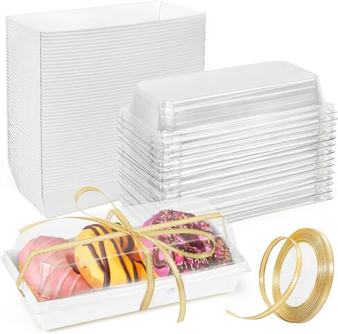LotFancy Paper Charcuterie Boxes with Clear Lids, 50 Pack, Rectangle Disposable To Go Dessert Containers, White Bakery Boxes for Sandwich, Strawberries, Hot Cocoa Bombs, Sushi and Cookie in Saudi Arabia