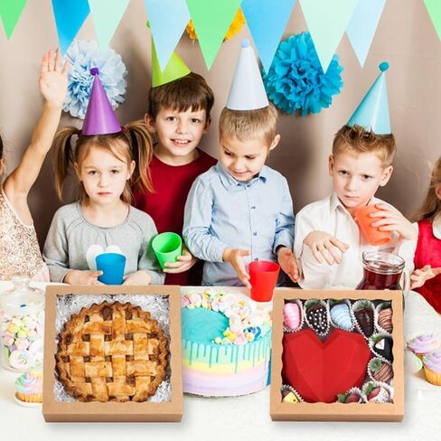 24 قطعة من صناديق الفطيرة البيضاء مقاس 10 × 10 × 2.5 بوصة من RomanticBaking مع صناديق بسكويت نافذة وصناديق فراولة مغطاة بالشوكولاتة وصناديق كعك بروينز لعيد الميلاد in Kuwait