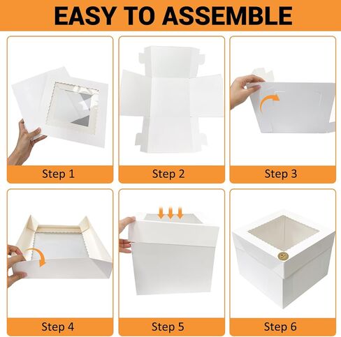12 مجموعة من صناديق الكيك (12 صندوقًا و12 لوحًا)، صندوق كيك بطول 10 × 10 × 8 بوصات مع نافذة شفافة مربعة الشكل بيضاء صناديق مخبوزات مع ألواح كيك للحلويات وحفلات الزفاف وأعياد الميلاد in Kuwait