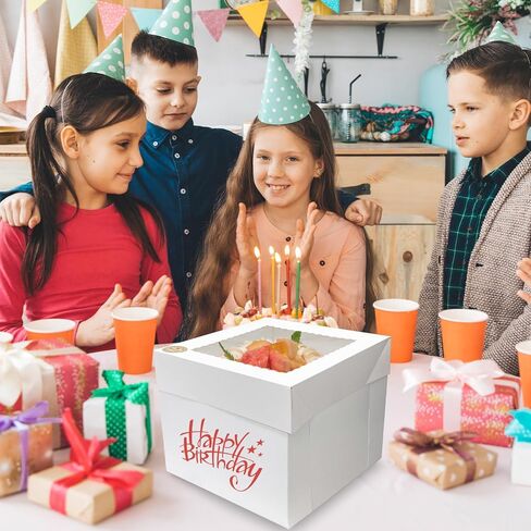 12 مجموعة من صناديق الكيك (12 صندوقًا و12 لوحًا)، صندوق كيك بطول 10 × 10 × 8 بوصات مع نافذة شفافة مربعة الشكل بيضاء صناديق مخبوزات مع ألواح كيك للحلويات وحفلات الزفاف وأعياد الميلاد in Kuwait