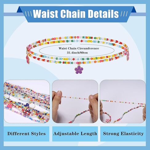 سلسلة خرز الخصر 14 قطعة من Fansilver للنساء والفتيات وخرز الخصر الأفريقي وخرز البطن الملون للخصر المتدلي يدويًا وسلاسل البطن المرنة مجوهرات لشاطئ بيكيني الصيف in Kuwait