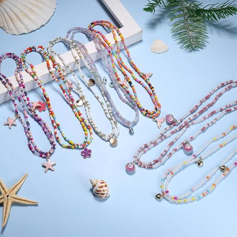 سلسلة خرز الخصر 14 قطعة من Fansilver للنساء والفتيات وخرز الخصر الأفريقي وخرز البطن الملون للخصر المتدلي يدويًا وسلاسل البطن المرنة مجوهرات لشاطئ بيكيني الصيف in Kuwait