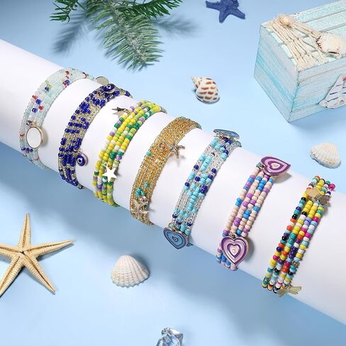 سلسلة خرز الخصر 14 قطعة من Fansilver للنساء والفتيات وخرز الخصر الأفريقي وخرز البطن الملون للخصر المتدلي يدويًا وسلاسل البطن المرنة مجوهرات لشاطئ بيكيني الصيف in Kuwait