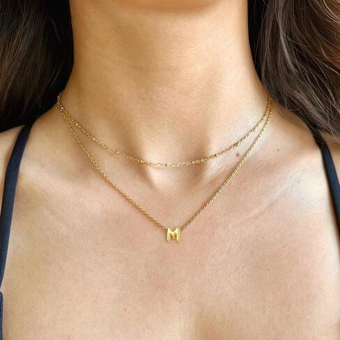 Bubble Letter Necklace Gold Layered Initial Necklace for Women Girls 14K Gold Plated Small Balloon Pendant Necklaces Cute Name A-Z Choker Necklaces Personalized Gold Jewelry Gift in Saudi Arabia