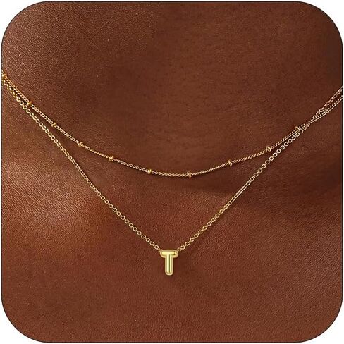 Bubble Letter Necklace Gold Layered Initial Necklace for Women Girls 14K Gold Plated Small Balloon Pendant Necklaces Cute Name A-Z Choker Necklaces Personalized Gold Jewelry Gift in Saudi Arabia