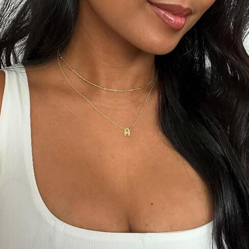 Bubble Letter Necklace Gold Layered Initial Necklace for Women Girls 14K Gold Plated Small Balloon Pendant Necklaces Cute Name A-Z Choker Necklaces Personalized Gold Jewelry Gift in Saudi Arabia
