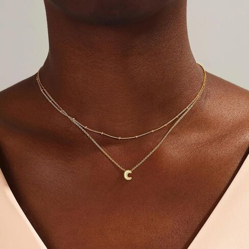 Bubble Letter Necklace Gold Layered Initial Necklace for Women Girls 14K Gold Plated Small Balloon Pendant Necklaces Cute Name A-Z Choker Necklaces Personalized Gold Jewelry Gift in Saudi Arabia