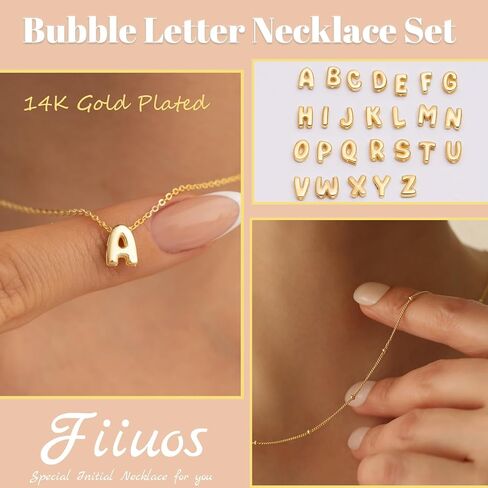 Bubble Letter Necklace Gold Layered Initial Necklace for Women Girls 14K Gold Plated Small Balloon Pendant Necklaces Cute Name A-Z Choker Necklaces Personalized Gold Jewelry Gift in Saudi Arabia