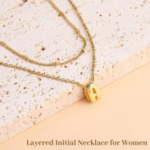 Bubble Letter Necklace Gold Layered Initial Necklace for Women Girls 14K Gold Plated Small Balloon Pendant Necklaces Cute Name A-Z Choker Necklaces Personalized Gold Jewelry Gift in Saudi Arabia