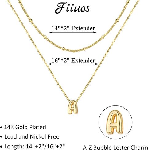 Bubble Letter Necklace Gold Layered Initial Necklace for Women Girls 14K Gold Plated Small Balloon Pendant Necklaces Cute Name A-Z Choker Necklaces Personalized Gold Jewelry Gift in Saudi Arabia