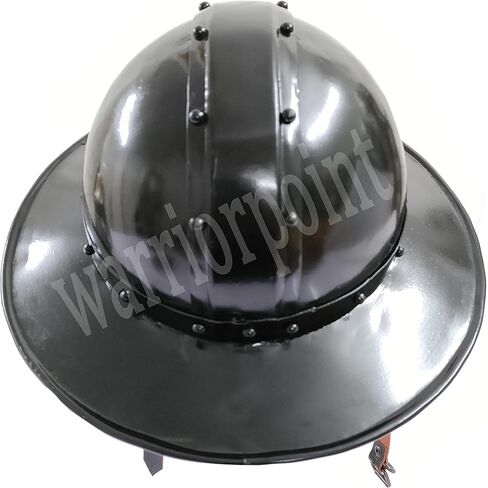 قبعة غلاية معدنية من العصور الوسطى، خوذة بلمسة نهائية سوداء مع بطانة جلدية in Kuwait