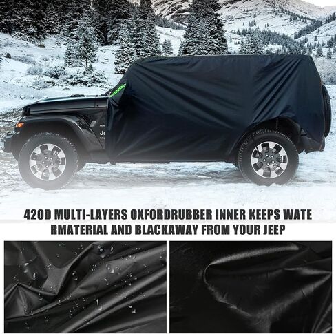 Waterproof Car Cab Cover Replacement for Jeep Wrangler JK JL 2006-2024 4 Doors, 420D All Weather Half Car Cover with Driver Door Zipper for Snow Rain Hail Sunshine Protection in Saudi Arabia