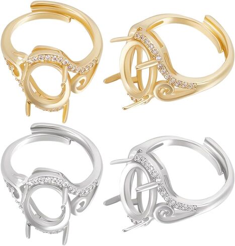 Beebeecraft 1 Box 4Pcs 4 Claw Prong Ring Setting Brass Adjustable Blanks Finger Ring Bases Components with Cubic Zirconia for DIY Ring Jewelry Making in Saudi Arabia