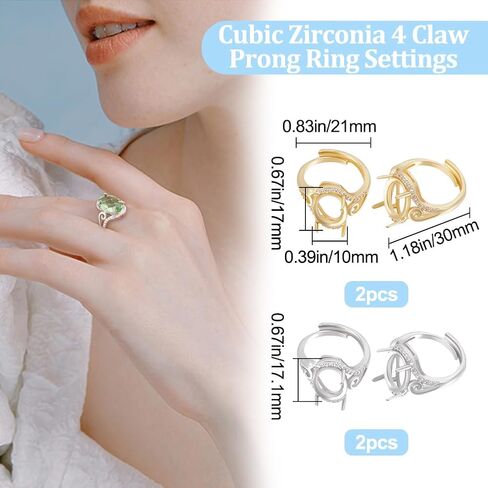 Beebeecraft 1 Box 4Pcs 4 Claw Prong Ring Setting Brass Adjustable Blanks Finger Ring Bases Components with Cubic Zirconia for DIY Ring Jewelry Making in Saudi Arabia