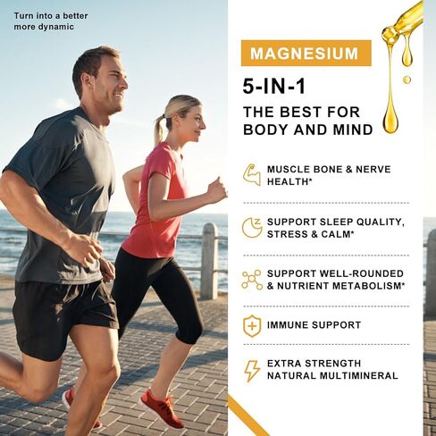 Magnesium 500mg Liquid Drops - High Absorption 5-in-1 Magnesium Complex Supplement with Glycinate, Malate, Citrate, Taurate - for Bone, Muscles, Nerves & Energy - Vegan Formula, Sugar Free, 2 Fl.oz in Kuwait