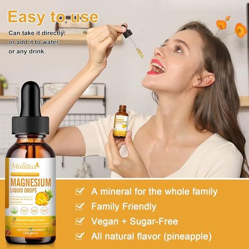 Magnesium 500mg Liquid Drops - High Absorption 5-in-1 Magnesium Complex Supplement with Glycinate, Malate, Citrate, Taurate - for Bone, Muscles, Nerves & Energy - Vegan Formula, Sugar Free, 2 Fl.oz in Kuwait