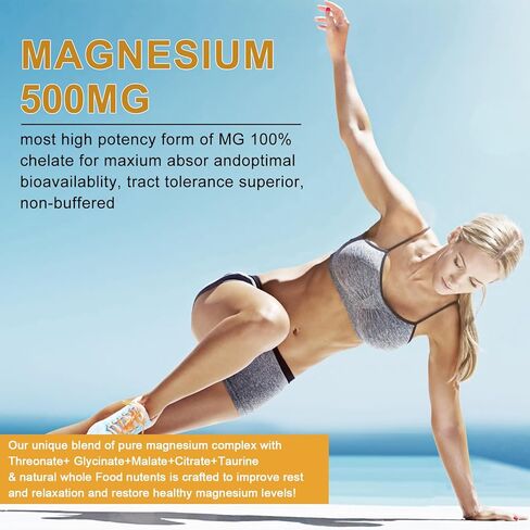 Magnesium 500mg Liquid Drops - High Absorption 5-in-1 Magnesium Complex Supplement with Glycinate, Malate, Citrate, Taurate - for Bone, Muscles, Nerves & Energy - Vegan Formula, Sugar Free, 2 Fl.oz in Kuwait