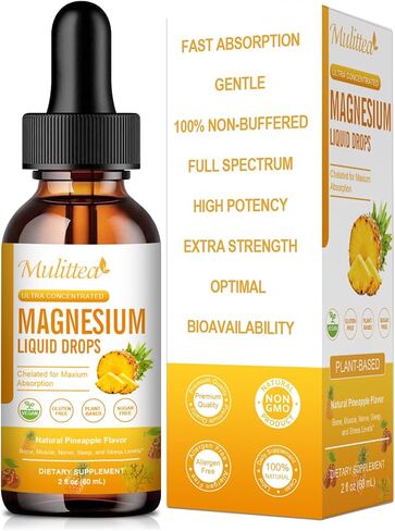 Magnesium 500mg Liquid Drops - High Absorption 5-in-1 Magnesium Complex Supplement with Glycinate, Malate, Citrate, Taurate - for Bone, Muscles, Nerves & Energy - Vegan Formula, Sugar Free, 2 Fl.oz in Kuwait