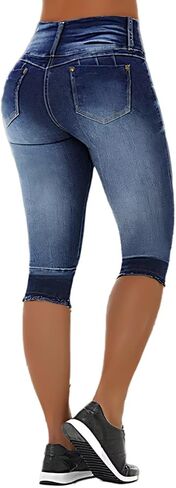 Flamingals Women's Distressed Button Front Raw Hem Capris Jeans Mid Waist Casual Pants in Saudi Arabia