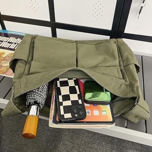 حقيبة قماشية كبيرة عبر الجسم مع جيوب متعددة، حقيبة كتف كاجوال جمالية للنساء والرجال in Kuwait