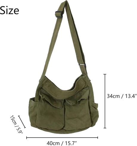 حقيبة قماشية كبيرة عبر الجسم مع جيوب متعددة، حقيبة كتف كاجوال جمالية للنساء والرجال in Kuwait