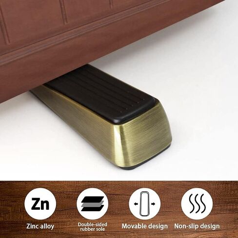 2 Pack Door Stop - Heavy Duty Door Stopper - Wedge Holds Doors Firmly and Doesn't Budge - Made of Rubber and Zinc Alloy, for Home Premium Door Stopper and Office, Works on All Door (Bronze Tone) in Saudi Arabia