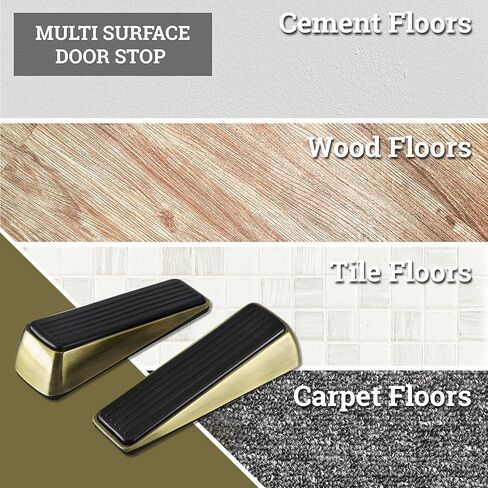 2 Pack Door Stop - Heavy Duty Door Stopper - Wedge Holds Doors Firmly and Doesn't Budge - Made of Rubber and Zinc Alloy, for Home Premium Door Stopper and Office, Works on All Door (Bronze Tone) in Saudi Arabia