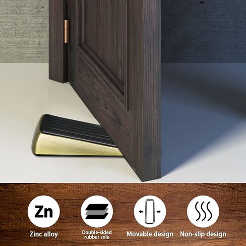 2 Pack Door Stop - Heavy Duty Door Stopper - Wedge Holds Doors Firmly and Doesn't Budge - Made of Rubber and Zinc Alloy, for Home Premium Door Stopper and Office, Works on All Door (Bronze Tone) in Saudi Arabia