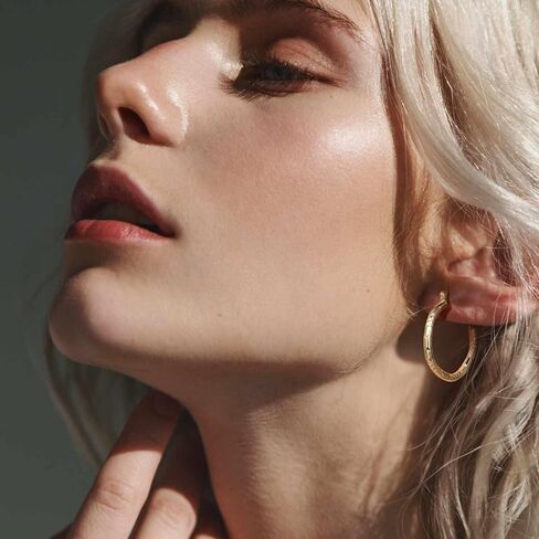 أقراط ذهبية 14 قيراط أقراط حلقية ذهبية للنساء أقراط حلقية 14 قيراط أقراط ذهبية سميكة خالدة أقراط حلقية مع اثنين من المنحوتات أقراط حلقية نسائية 30 مم in Kuwait