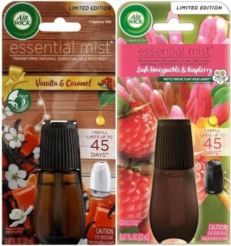 مجموعة من عبوات إعادة تعبئة زيت ناشر الرذاذ الأساسي من إير ويك، مجموعة مكونة من عبوتين من الرذاذ العطري، الفانيليا والكرمل، رائحة زهر العسل وتوت العليق in Kuwait