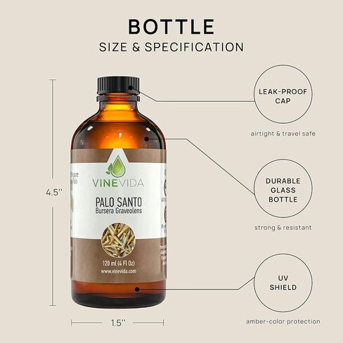 زيت VINEVIDA بالو سانتو العطري 118 مل - زيت بالو سانتو غير المخفف 4 أونصة - روائح الشموع DIY لصناعة الشموع - الزيوت العطرية السائبة لصنع الصابون آمن للبشرة in Kuwait