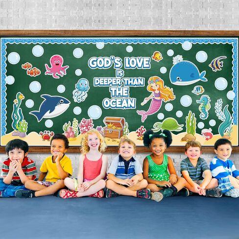 Under The Sea Bulletin Board Set Ocean Creatures Educational Classroom Decorations Sea Animal Jeweled Fish Cutouts Divers Cutouts Treasure Box Cutouts for Classroom Wall Decor in Saudi Arabia