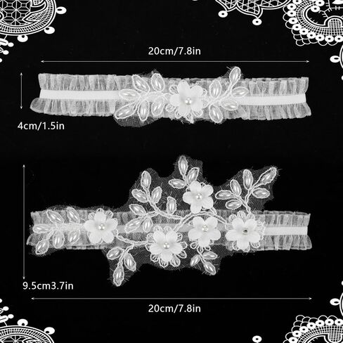 2 Pieces Wedding Garter Set For Bride Lace Wedding Garter White Garters Pearl Garters For Bride Floral Garters Hand Sewn Faux Pearls Garter Bride Garter Prom Leg Accessories For Bride Bridesmaid in Saudi Arabia