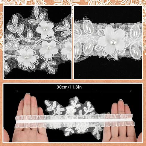 2 Pieces Wedding Garter Set For Bride Lace Wedding Garter White Garters Pearl Garters For Bride Floral Garters Hand Sewn Faux Pearls Garter Bride Garter Prom Leg Accessories For Bride Bridesmaid in Saudi Arabia