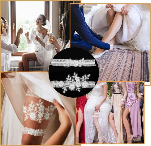 2 Pieces Wedding Garter Set For Bride Lace Wedding Garter White Garters Pearl Garters For Bride Floral Garters Hand Sewn Faux Pearls Garter Bride Garter Prom Leg Accessories For Bride Bridesmaid in Saudi Arabia