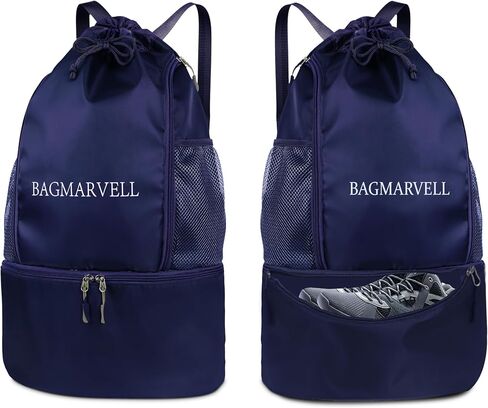 BAGMARVELL Beach Bag, Mesh Drawstring Backpack for Swimming - Waterproof Pool Bag with Shoe Compartment, Wet & Dry Storage for Gym Bag & Swim Bag Workout Gear (Blue) in Saudi Arabia