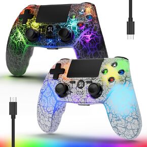 2 Pack Wireless Controller for PS4, LED Backlit Controllers for PS4/Pro/Slim, 1000mAh Battery, Double Shock 6-Axis Motion Sensor, Adjustable RGB Backlight, White+Black in Kuwait