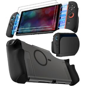 ivoler 5-in-1 Split Protective Case for Nintendo Switch 2, Dockable & Magnetic Accessory Compatible PC Hard Cover, Quick-Release Silicone Joy-Con Grips, 2-Pack 9H Glass Screen Protectors - Black in Saudi Arabia