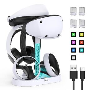 FASTSNAIL RGB Charging Stand & Storage Station for PS VR2 - Light White | Fast PS5 VR2 Controller Charger Dock, Multifunctional Charging Station for PSVR2 Headset, 10 RGB Modes Post & Base of Memory in Saudi Arabia