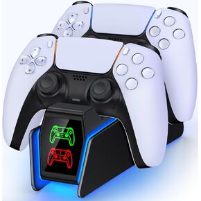 PS5 Controller Charger Station for Playstation 5 Dualsense with LED Light Dual Stand Charger Dock, PS5 Controller Charging Station Accessories for Playstation 5 Faceplates DualSense Edge-Black in Saudi Arabia