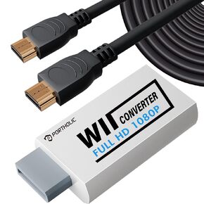 PORTHOLIC Wii to HDMI Converter 1080P with 5ft High Speed HDMI Cable Wii2 HDMI Adapter Output Video&Audio with 3.5mm Jack Audio, Support All Wii Display 720P, NTSC, Compatible with Full HD Devic in Saudi Arabia