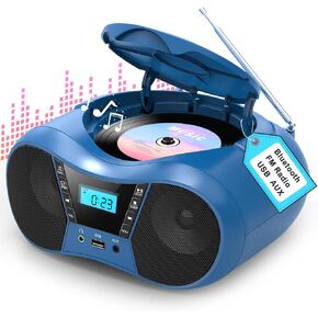 Greadio Portable Boombox CD Players for Home with Bluetooth, Stereo Sound | FM Radio CD Player, Simple Controls, CD/CD-R/RW, Compact, AC/Battery Power, USB & AUX Input Playback, Sleep Timer (Black in Saudi Arabia