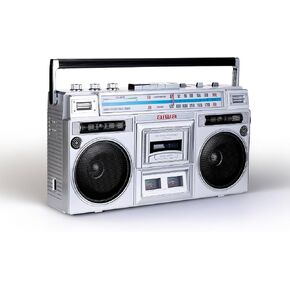 aiwa Portable Retro Boombox BackTrack Jr, Vintage Bluetooth Speaker with Cassette Player, Bluetooth, FM/AM Radio, USB & AUX for Home, Outdoor, and Travel Listening (Silver) in Saudi Arabia