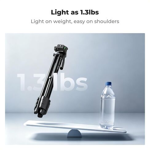 K&F CONCEPT 57.9'' Tripod for Phone& Camera, Compact Portable Travel Tripod | Folds to 17'' Weighs 1.36lbs, 360° Rotation & +90°/-85° Tilt Max Load 4.4lb, Compatible with Smartphones, Cameras. S204A1 in Kuwait