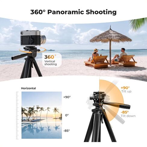 K&F CONCEPT 57.9'' Tripod for Phone& Camera, Compact Portable Travel Tripod | Folds to 17'' Weighs 1.36lbs, 360° Rotation & +90°/-85° Tilt Max Load 4.4lb, Compatible with Smartphones, Cameras. S204A1 in Kuwait