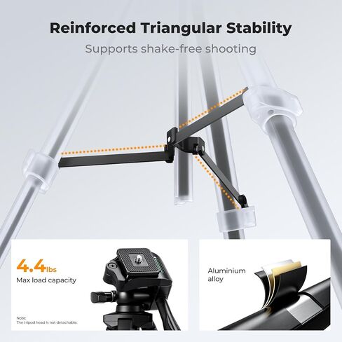 K&F CONCEPT 57.9'' Tripod for Phone& Camera, Compact Portable Travel Tripod | Folds to 17'' Weighs 1.36lbs, 360° Rotation & +90°/-85° Tilt Max Load 4.4lb, Compatible with Smartphones, Cameras. S204A1 in Kuwait
