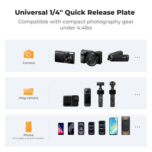 K&F CONCEPT 57.9'' Tripod for Phone& Camera, Compact Portable Travel Tripod | Folds to 17'' Weighs 1.36lbs, 360° Rotation & +90°/-85° Tilt Max Load 4.4lb, Compatible with Smartphones, Cameras. S204A1 in Kuwait