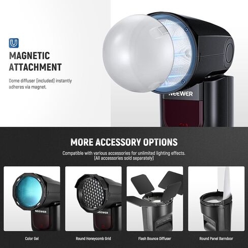 NEEWER Z1-C TTL Round Head Flash Speedlite for Canon with Magnetic Dome Diffuser, 76Ws 2.4G 1/8000s HSS Speedlight, 10 Levels LED Modeling Lamp, 2600mAh Battery, 480 Full Power Shots, 1.5s Recycling in Saudi Arabia