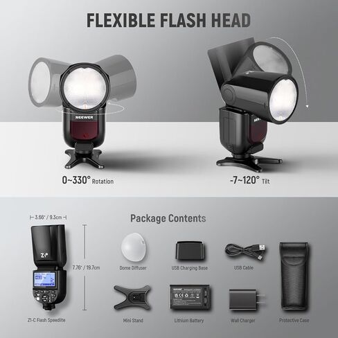 NEEWER Z1-C TTL Round Head Flash Speedlite for Canon with Magnetic Dome Diffuser, 76Ws 2.4G 1/8000s HSS Speedlight, 10 Levels LED Modeling Lamp, 2600mAh Battery, 480 Full Power Shots, 1.5s Recycling in Saudi Arabia