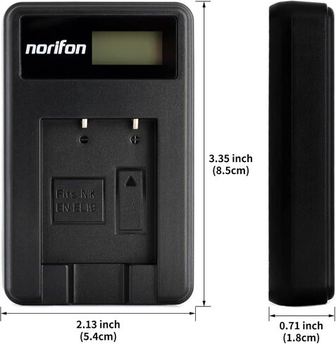 Norifon EN-EL19 LCD USB Charger for Nikon Coolpix S33, S7000, S6900 | Compatible with Nikon Coolpix S2800, S100, S3100, S4100, S4300, S5200, S6500 in Kuwait